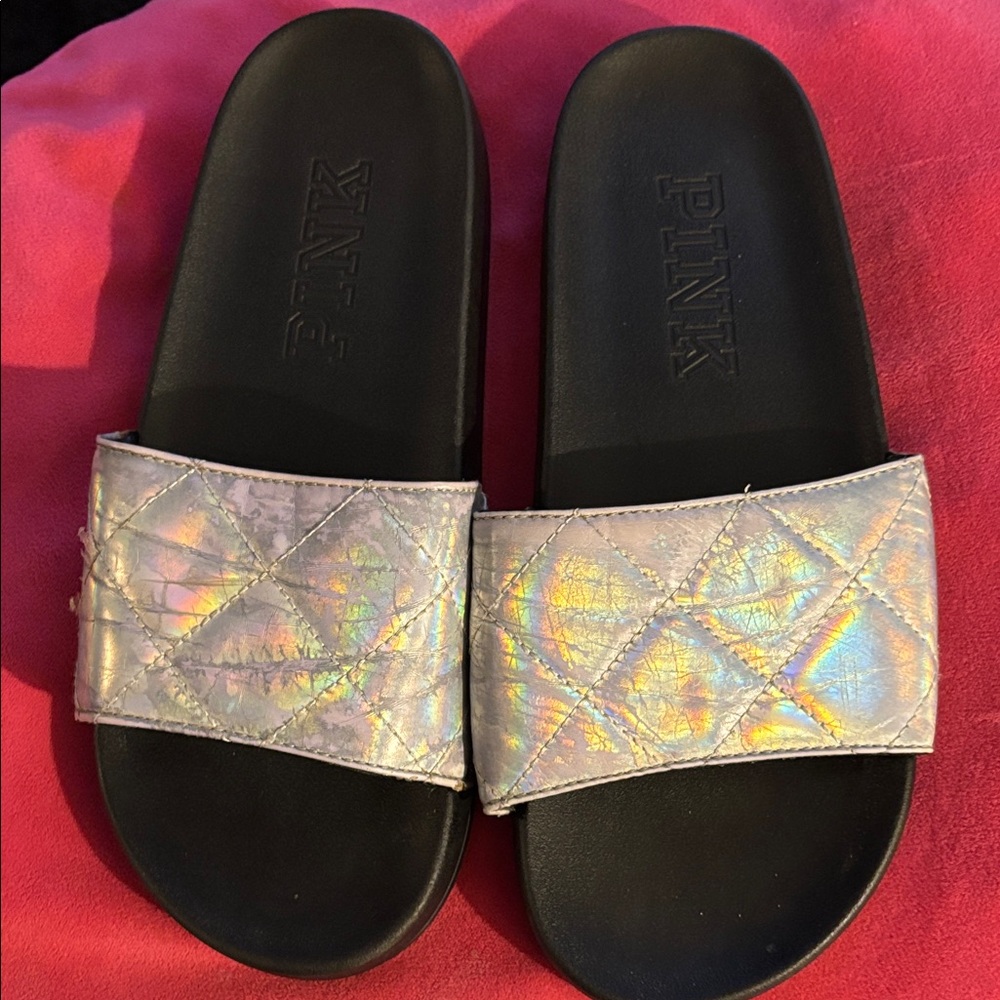 PINK Victoria's Secret Iridescent Slide Sandals